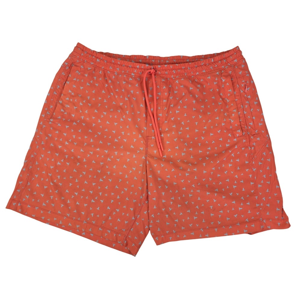 Birddogs Inner Banks Swim Trunks Mens XXL Orange Bird All Over Print Lined 7"‎